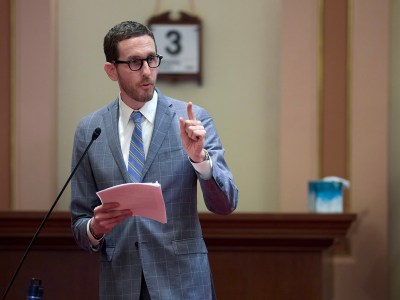 State Sen. Scott Wiener, a San Francisco Democrat, addresses lawmakers on the first day of session in the California Senate, on Jan. 3, 2024. Photo by Fred Greaves for CalMatters