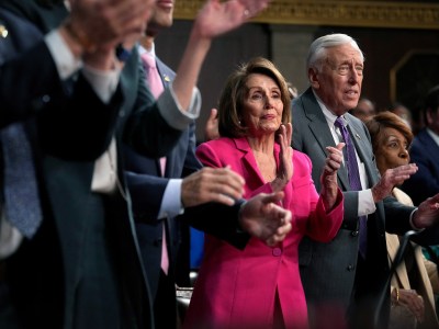 U.S. Rep. Nancy Pelosi applauds as President Joe Biden delivers the State of the Union address to a joint session of Congress at the Capitol on Feb. 7, 2023. Photo by Jacquelyn Martin via Reuters