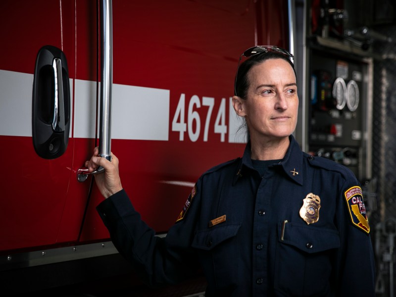 Noelle BahnmilleCal Fire Battalion Chief Noelle Bahnmiller, shown at n Bradley on March 9, 2022. Photo by Martin do Nascimento, CalMatters