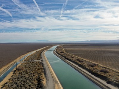 An aerial view shows the California Aqueduct, which is part of the State Water Project, outside of Bakersfield on December 15, 2021. Photo by Aude Guerrucci, REUTERS