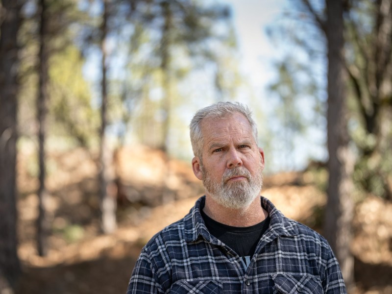 Retired CalFire firefighter Todd Nelson in Nevada City on March 19, 2024. Nelson suffers from post-traumatic stress disorder resulting from trauma experienced during his firefighting career. Photo by Loren Elliott for CalMatters