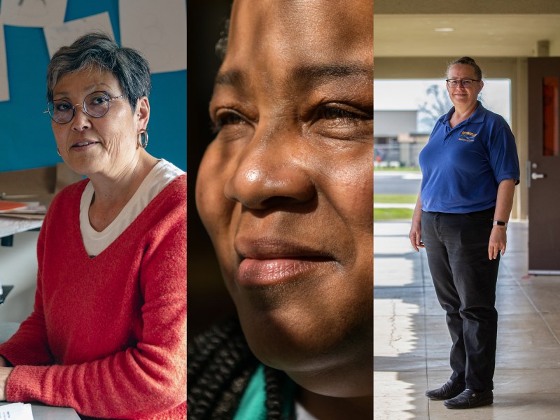 From left: Esther Honda at Willie L. Brown Jr. Middle School in San Francisco, Bridgette Donald-Blue at Coliseum Street Elementary in Los Angeles and Dawn Payne at Buttonwillow Union Elementary. Photos by Shelby Knowles and Pablo Unzueta for CalMatters and Larry Valenzuela, CalMatters/CatchLight Local