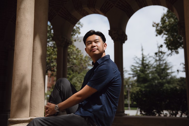 David Wang, a student majoring in business, at the University of Southern California in Los Angeles on April 23, 2024. Photo by Zaydee Sanchez for CalMatters