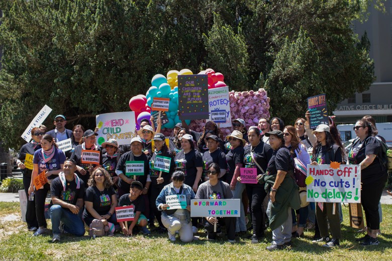 People rallied at the Capitol in Sacramento in protest of proposed budget cuts on May 15, 2024. Photo by Renee Lopez for CalMatters