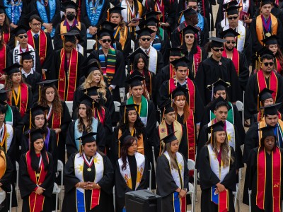 Graduating students during a commencement ceremony at Southwestern College in Chula Vista on May 24, 2024. Photo by Adriana Heldiz, CalMatters