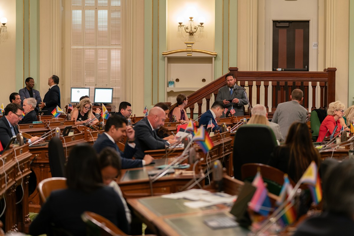 Assemblymember Juan Alanis speaks on the Assembly floor at the state Capitol in Sacramento on June 13, 2024. Photo by Cristian Gonzalez for CalMatters