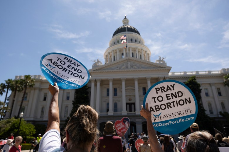 Anti-abortion protesters gathered at the state Capitol against abortion measures in the state. June 22, 2022. Photo by Miguel Gutierrez Jr., CalMatters