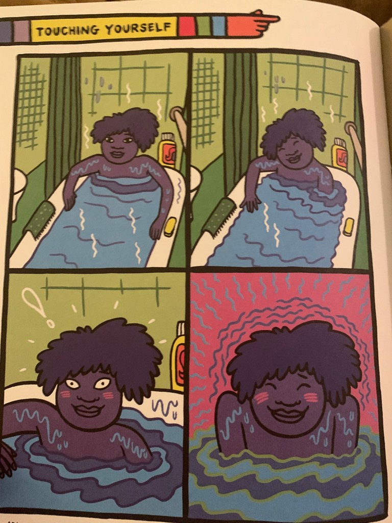 An image from the sex education comic book “Sex Is a Funny Word” by Cory Silverberg and Fiona Smyth depicts a character masturbating in a bathtub, which some parents argue is too graphic for the children's section of the library. Photo courtesy of John Gerardi