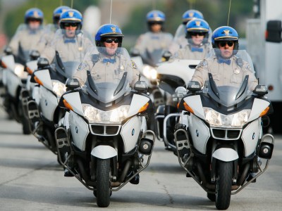 A group of California Highway Patrol officers ride motorcycles in Covina on December 10, 2015. Photo by Mike Blake, Reuters