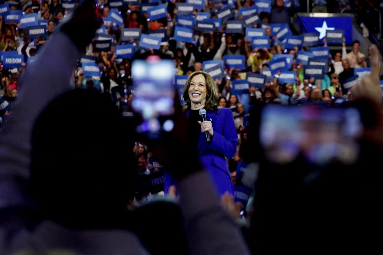 U.S. Vice President and Democratic presidential nominee Kamala Harris attends a campaign rally in Milwaukee, Wisconsin, August 20, 2024. Photo by Marco Bello, REUTERS