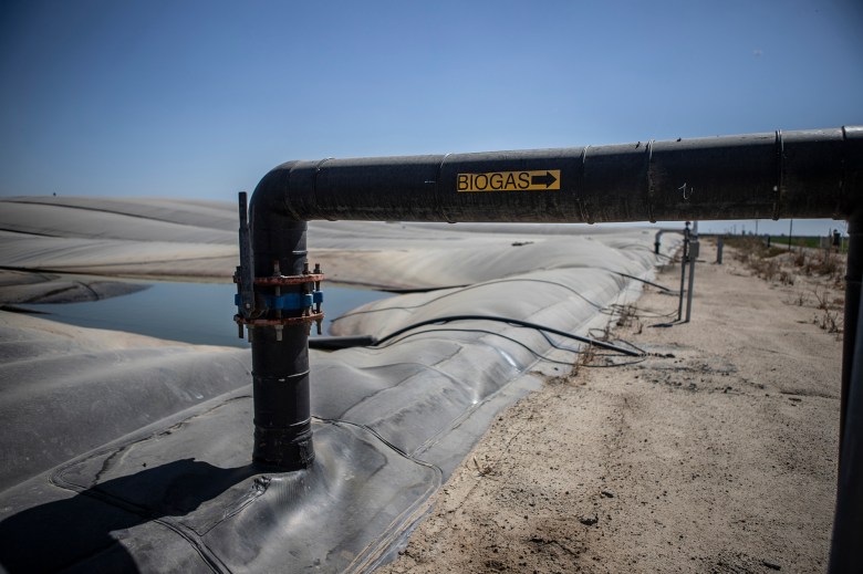 The digester system on the Legacy Ranches near Pixley on Sept. 29, 2023. Several farms house digesters systems that feeds methane gas to the CalGren facility to produce renewable natural gas. Photo by Larry Valenzuela, CalMatters/CatchLight Local