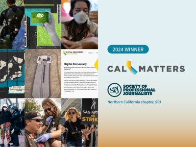 Graphic showing images from the 9 CalMatters stories and projects that won Society of Professional Journalist NorCal awards for 2024