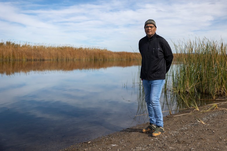 David Harper on the banks of the Colorado River near Parker, Arizona on Nov. 28, 2022. Photo by Miguel Gutierrez Jr., CalMatters