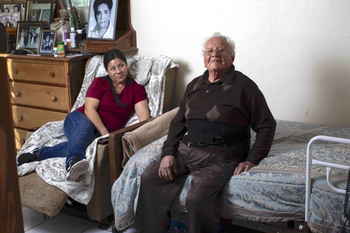 Francisco Rios, 91, has his own room in his daughter Cristina Hernandez’s house in Pomona. Photo by Sean Havey for California Dream project